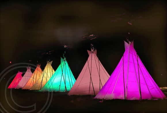Teepees on the Rims at night