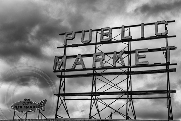 Market Sign-Pike Place-Seattle WA-5-24-2014-bw