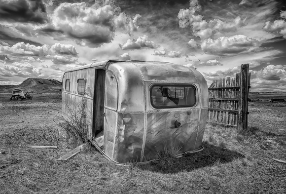 Mobile Trailer abandoned on the prairie-MT-5-15-2021-bw