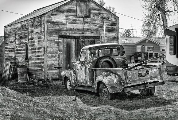 Old pickup and barn
