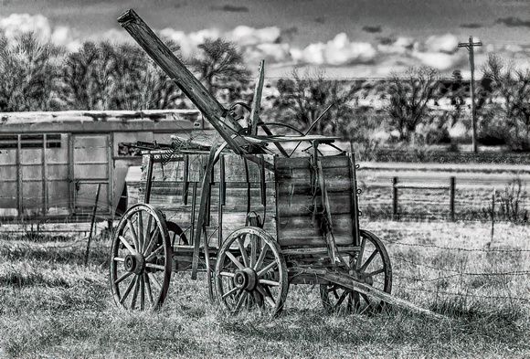 Old wooden wagon with wooden spokes