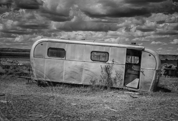 Old travel trailer abandonded aong MT Hyw 500