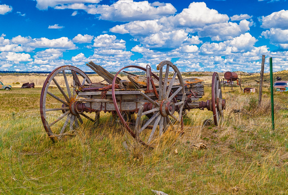 Wooden wagon on Montana Landscape