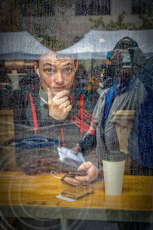 Coffee shop reflection man