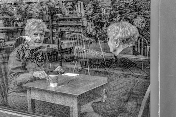 Window Reflection Ladies in Coffee Shop