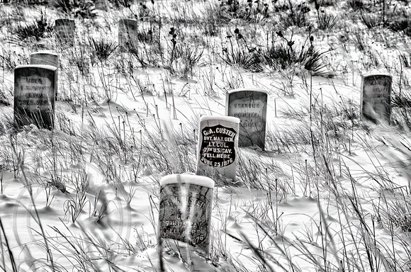 Custer Marker-Little Big Horn National Cemetery MT-2-08-2011-bw-2