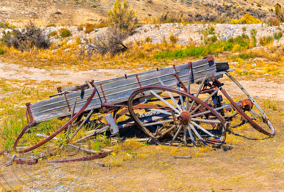 old wooden wagon in Bannack MT